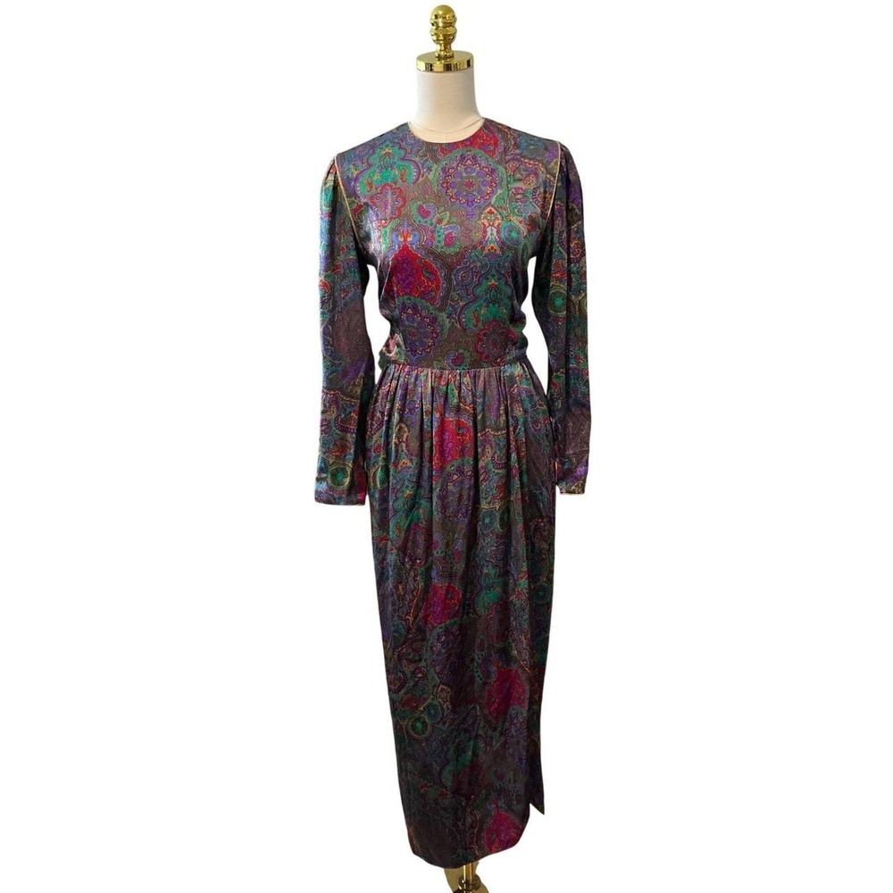 Enrico Gelini Maxi Dress Womens 8 Multicolor Excellent Silk Paisley Vintage